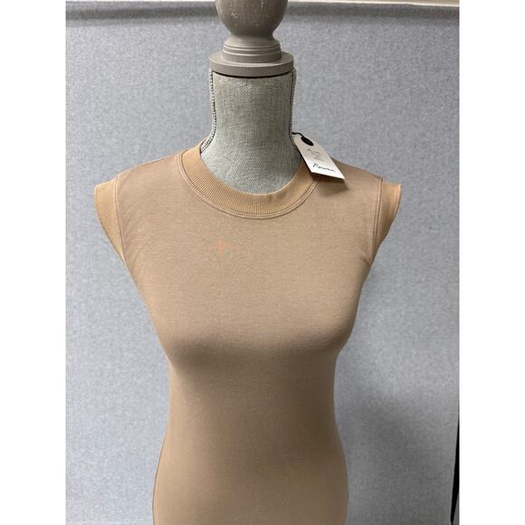 Rowan Ellis Contour Tank Sleeveless Slit Cotton Midi Dress in Stone Beige S NWT - Picture 3 of 11
